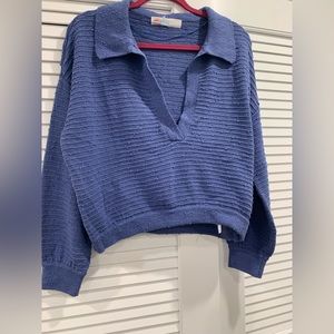 NWOT Free People Beach Fisherman Marlie Deep V-Neck Collared sweater size small